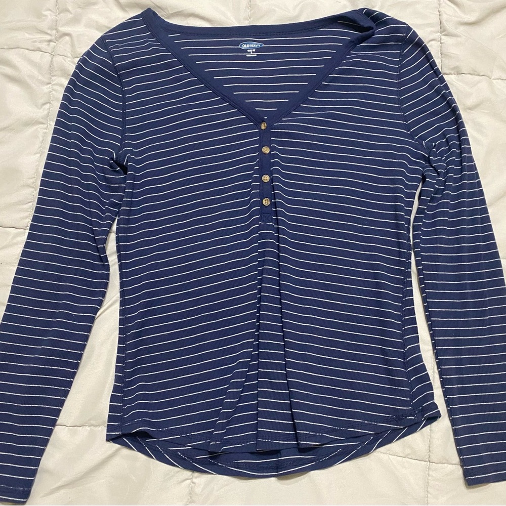 Old Navy Women's Navy Striped Long Sleeve Top